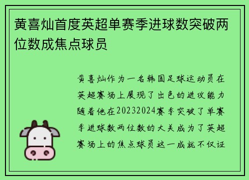 黄喜灿首度英超单赛季进球数突破两位数成焦点球员 黄喜灿首度英超单赛季进球数突破两位数成焦点球员